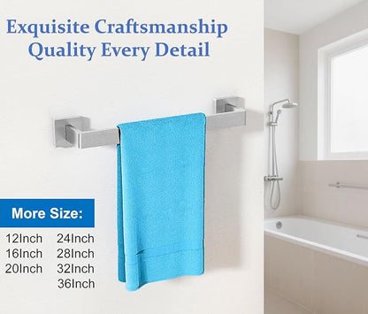 Towel Bar for Bathroom 16 Inch Brushed Nickel Towel Holder 12/16/20/24/28/32/36 Inch Stainless Steel SUS304 Rustproof Towel Rack Modern Square Towel Rod for Bathroom Wall (1, Brushed Nickel, 16 Inch)