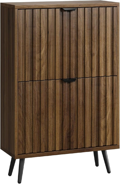 Smuxee Shoe Cabinet with 2 Flip Drawers, 23.6" Walnut Hidden Shoe Storage Cabinet with Fluted Design, Freestanding Shoe Organizer Cabinet for Entryway, Hallway, Closet, Living Room