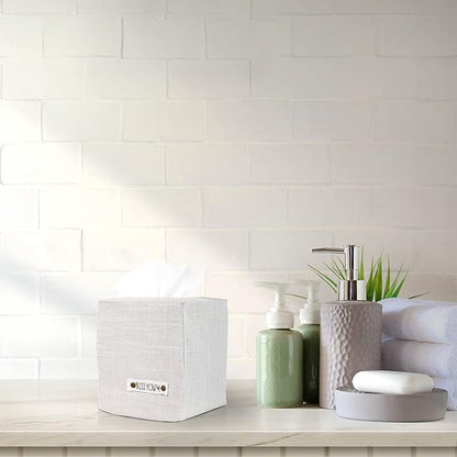 Stylish Tissue Box Cover - This White Linen Holder Instantly Covers Your Square Tissue Boxes - The Perfect Cube Cover for Your Bathroom and Home