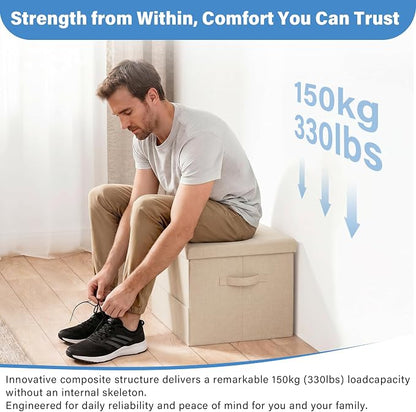 Dayacoco Storage Ottoman Foot Rest Stool, Foldable Foot Rest Stool with Thicker Foam Padded Seat, 43L Small Ottoman with Storage, Holds Up to 350lbs, 17x13x13in, Beige