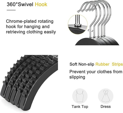 TOPIA HANGER Slim Wooden Hangers with Extra Soft Non-Slip Rubber Grips, 30-Pack High-Grade Fashion Hanger No Shoulder Bump for Sweater, Camisole, Jacket, Dress, Coat (Black)-CT15B30