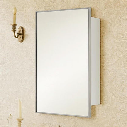 TEHOME 17.5'' x 29'' Brushed Nickel Recessed and Surface Mount Bathroom Medicine Cabinet with Mirror Square Cornered Metal Framed Rounded Rectangle Medicine Cabinet Mirror