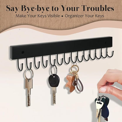 2Pack Key Holder Wall Mount with 28 Rotating 180° Key Hooks, 14.6" Rustproof Organizer Hanger for Apartment Decor, Wall Storage Rack for Entryway, Living Room, Hallway, Bathroom, Kitchen(Black)