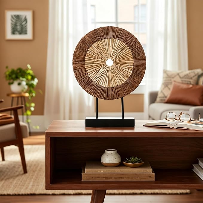 XMGZQ Wood Color Minimalist Round Statue Above Cabinet Decor Kitchen,Modern Decorative Sculpture Home Decorations for Living Room Coffee Table,Shelf Decor Items,Center Pieces Decoration (Extra Large)
