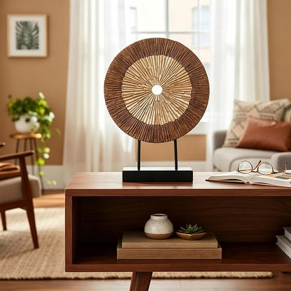 XMGZQ Wood Color Minimalist Round Statue Above Cabinet Decor Kitchen,Modern Decorative Sculpture Home Decorations for Living Room Coffee Table,Shelf Decor Items,Center Pieces Decoration (Extra Large)