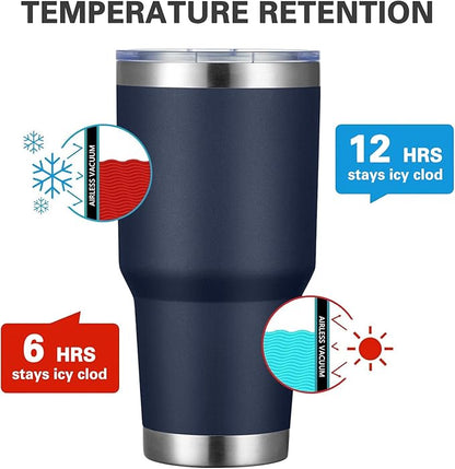 MEWAY 30oz Tumbler Double Wall Vacuum Insulated Travel Mug, Stainless Steel Tumbler with Lid, Durable Powder Coated Insulated Coffee Cup for Cold & Hot Drinks (Navy,1 PACK)