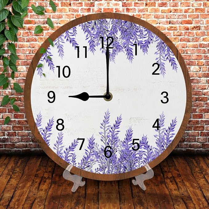 Lavender Wall Clock 10 Inch Silent Non Ticking Battery Operated Wooden Modern Office Simple Minimalist Clock Decorative for Kitchen Home Bathroom Living Room