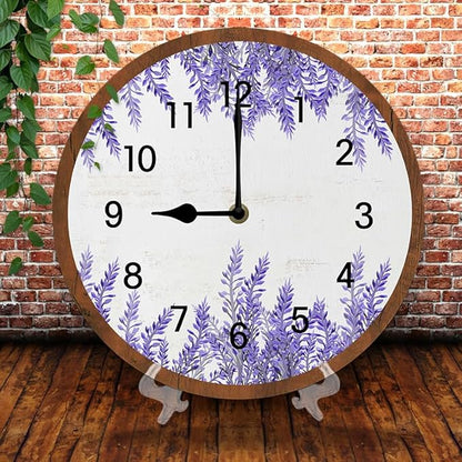 Lavender Wall Clock 10 Inch Silent Non Ticking Battery Operated Wooden Modern Office Simple Minimalist Clock Decorative for Kitchen Home Bathroom Living Room