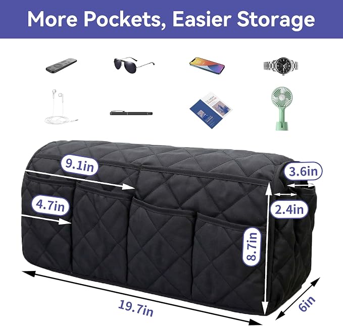 MEHIDFY Armchair Caddy, Waterproof Sofa Armrest Organizer, Non Slip Recliner Organizer, Remote Holder for Recline, Recliner Caddy with 14 Pockets Storage for TV Remote, Phone, Magazine (Black)
