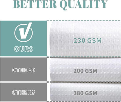 Stall White No Hook Waffle Weave Shower Curtain with snap-in Liner Replacement, 230GSM Waterproof Fabric Hotel Shower Curtain Set for Bathroom, Through Mesh Top Window,54Wx80H