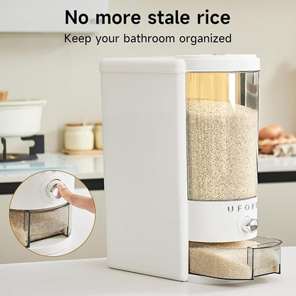 UFORU Rice Dispenser 20 lbs | Large Rice Storage Container for Kitchen&Pantry - Space-saving, Moisture & Pest-proof, BPA-Free - Dry Food Dispenser with One-Touch Dispenser & Measuring Cup for Families