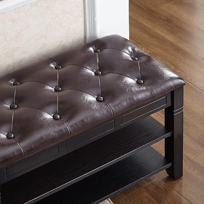 Shoe Storage Bench with Cushion, Entry Bench with Storage Solid Wood Shoe Bench Ideal for Entryway Living Room and Corridor (Black, 31.5'')