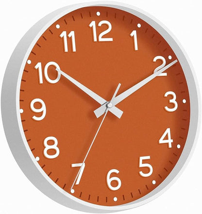 Roymnie Wall Clock 10 Inch Silent Wall Clocks Battery Operated-Modern Non Ticking Analog Clock Decorative for Kitchen Bedroom Office Bathroom(Orange)