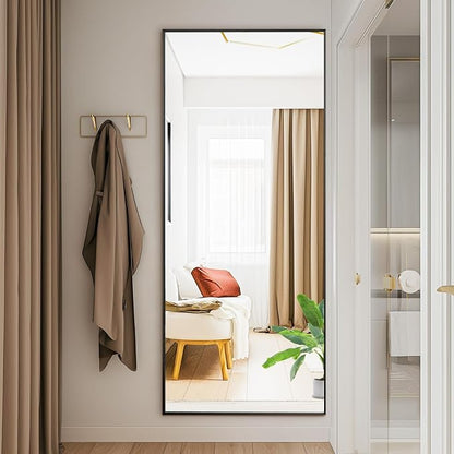 NEWBULIG Mirror Full Length, 58"x19" Body Wall Mirrors with Shatter-Proof Glass, Upgraded Floor Standing Mirror, Hanging or Leaning, with Stand Aluminum Alloy Frame for Home Decor, Bedroom, Black