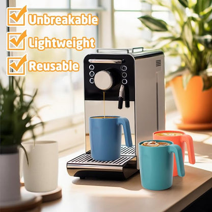 Wheat Straw Coffee Mugs Set of 6, Drinking Cups16 OZ, Microwave & Dishwahser Safe Plastic Cups with Handles, Unbreakable & Stacking Water Cups for Camping, Kitchen, RV, Drinking glasses - Multicolor