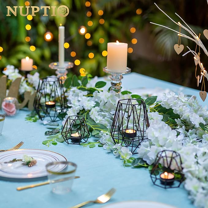 Nuptio 2 Pcs Tealight Holders - Tea Light Candle Holders Geometric Candle Holder for Dining Table Decorations Centrepiece, Black Fireplace Ornaments for Living Room, Wedding Housewarming Gifts