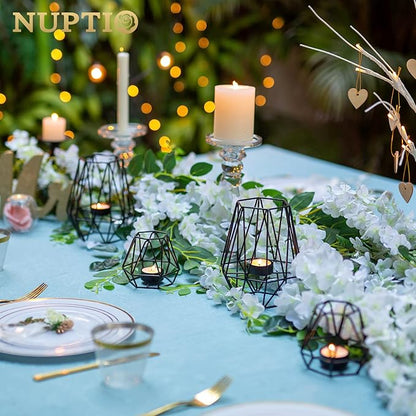 Nuptio 2 Pcs Tealight Holders - Tea Light Candle Holders Geometric Candle Holder for Dining Table Decorations Centrepiece, Black Fireplace Ornaments for Living Room, Wedding Housewarming Gifts