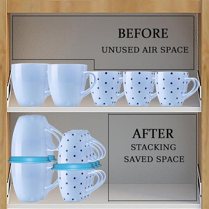 Mug Stacker Kitchen Cabinet Shelf Organizer - Cupboard and Pantry Organization - Expandable and Stackable Storage Solution for Tea Cups and Coffee Mugs - Save Space and Stay Organized (3Pcs Blue)