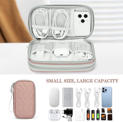 FYY Electronic Organizer, Travel Cable Organizer Bag Pouch Electronic Accessories Carry Case Portable Waterproof Double Layers All-in-One Storage Bag for Cable, Cord, Charger, Phone, Pink Pattern