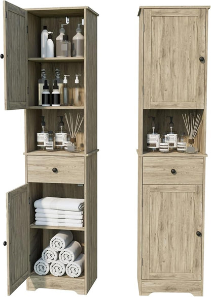 Tall Bathroom Cabinet, Storage Cabinet with 2 Doors & 2Drawer, with Ajustable Shelve, for Bathrooms, Kitchens,Entrances,Bedrooms（Grey）