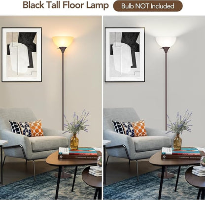 Floor Lamp, LED Standing Lamps with White Plastic Shade, Corner Floor Lights for Living Room Bedroom, Rotary Switch, Bulb not Included, Brown