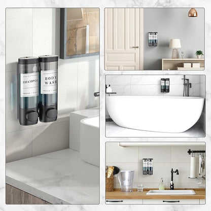 Shampoo and Conditioner Dispenser,Shower Dispenser 2 Chamber No Drill Wall-Mounted Shampoo Dispenser for Shower Wall Mounted Shower Dispenser for Bathroom Hotel,Matte Black1