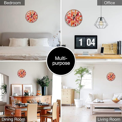Wall Clock, Abstract Non Ticking Wall Clocks Battery Operated, Copper Wooden Wall Clocks for Kitchen, Living Room, Bedroom, Office, Bathroom Decorative 10 Inch