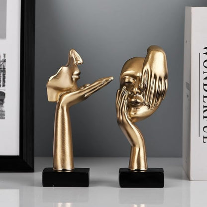 oliruim 6.5" H Black Gold Art Thinker Figurines 2 PCS, Abstract Small Statues Home Accent Decor for Shelf, Office Desk, Living Room, Knick Knacks Decorations for Shelves (2 Pcs Gold)