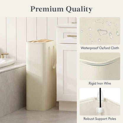 Lifewit Slim Laundry Hamper, Narrow Small Laundry Basket with Handle for Dirty Clothes, Collapsible Tall Thin Laundry Bin for Bathroom Bedroom Dorm College, 65L, White