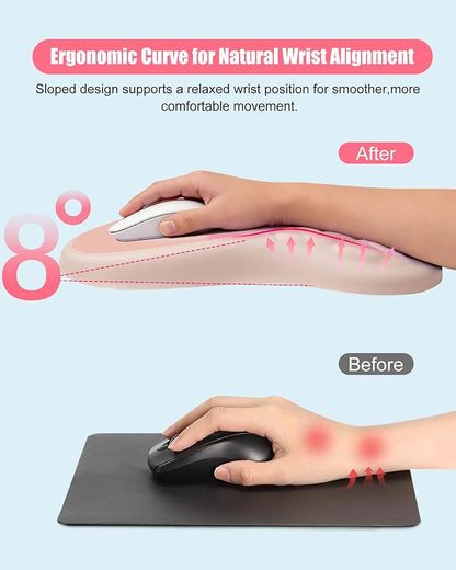 Ergonomic Mouse Pad with Wrist Rest, Slope Design Memory Foam Support, Smooth Lycra Surface, Non-Slip PU Base, Comfortable Mouse Mat for Office, Home, Computer Desk