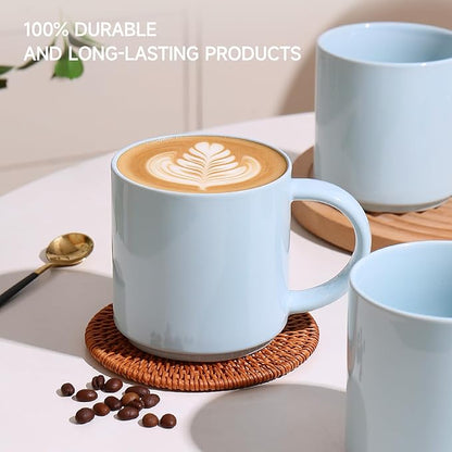 Coffee Mugs Set of 4, Stoneware Coffee Cups with Comfortable Handle, 16oz Ceramic Mugs for Kitchen & Office, Dishwasher & Microwave Safe - Blue