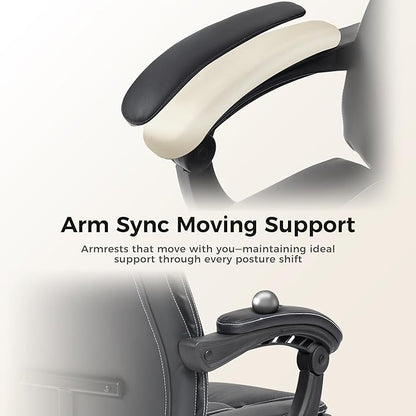 Office Chair with Footrest, Executive Breathable Leather Office Desk Chair with Lumbar Support - Ergonomic Comfy Wide Reclining Swivel Rolling Gaming Computer Chair with Adjustable 90-135° High Back