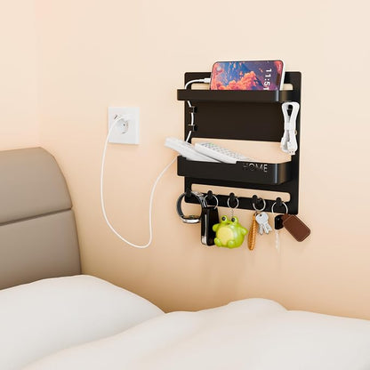 Yieach Bedside Shelf for Dorm Bed,Rv,Small Room and Nightstand,Wall Mounted Floating Shelves and Bedside Wall Organizer for Remote,Phone Holder,Charging Shelf,Cute Bedroom Decor for College Girl,Black
