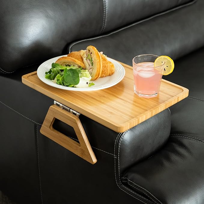 Shamrock Home Bamboo Trayble Couch Arm Table, Clip On Tray Sofa Table for Couches. Sofa Arm Tray for TV Dinners, Remotes, Drinks, Snacks and Small Spaces - 15.75 x 11inch, Beige
