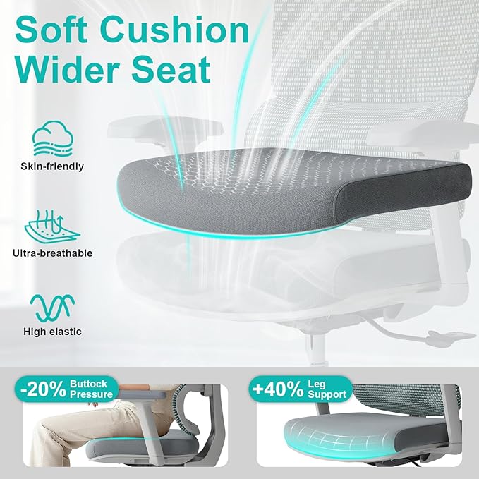 Ergonomic Office Chair with Lumbar Support,Headrest, and6D Armrests - Mesh Computer Chair with Coat Hook-500 lbsWeight Capacity - Extra-Wide Seat- High-Back Office Chair, Blue