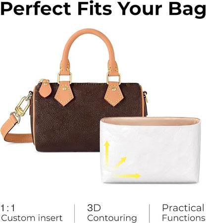 Handbag Organizer Insert for LV Nano Speedy, Custom Fit Inside Premium Vanile Lightweight Water Resistant Purse Insert Accessories
