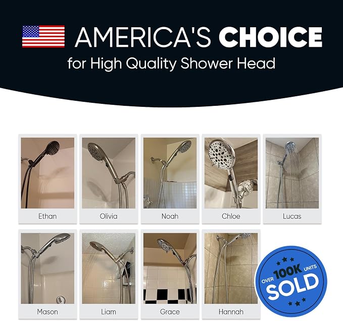 Cobbe 9-Function Shower Head with Built-in Power Spray, 1.8 GPM Water Saving ON/OFF Toggle Switch, High Pressure Handheld Showerhead with 1-Click Pause Button, Brass Bracket & 6ft Hose, Matte Black