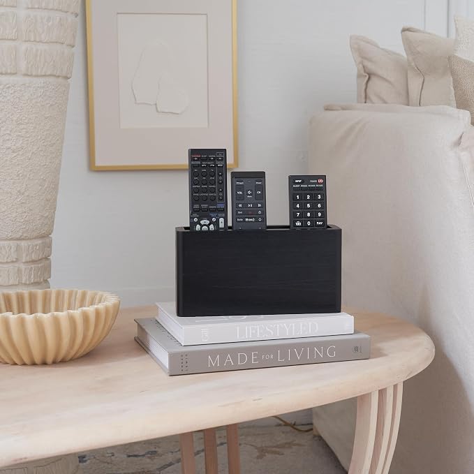KIBAGA Premium Wooden Remote Control Holder - Easy Install Adhesive Wall Mount Caddy Keeps 3-4 TV Remotes Neatly Organized - Stylish Natural Wood Organizer is Perfect for Any Bed Or Living Room Wall