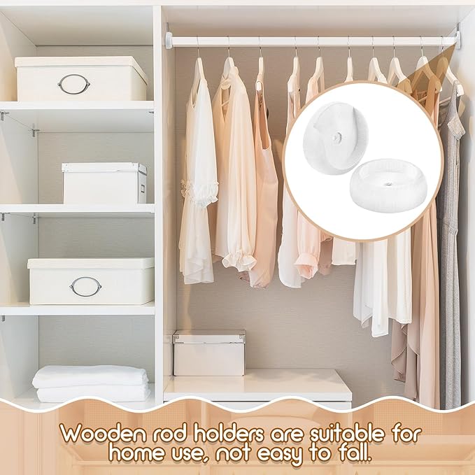 Yookeer 4 Pack Wooden Closet Pole Sockets 1-3/8" Closet Rod Holders Pole Holders for Wardrobe Hallway Bathroom Curtain Clothing Store(White)