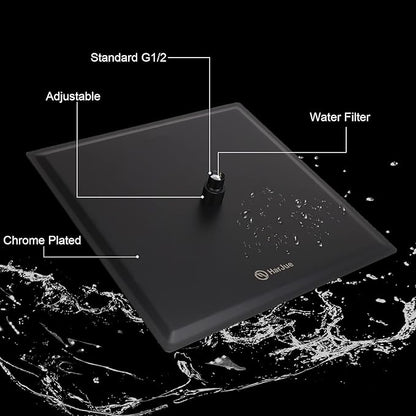 HarJue Shower Head with Extension Arm, High Pressure Square with ShowerArm, Stainless Steel Rainfall-Waterfall Full Body Coverage (10'' Shower with 16'' Arm, Matte Black)