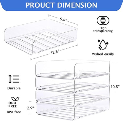 Set of 4 Office Organization and Storage, Clear PET Letter Tray Desk Organizer, Stackable Document Organizer and File Paper Organizer for Office Supplies