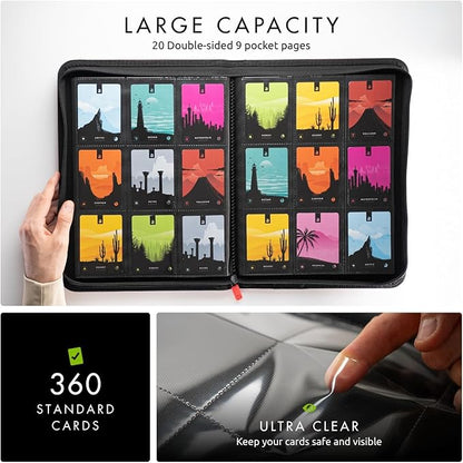 Vault X 9 Pocket Zip Binder, 360 Cards, Exo-Tec Material, 20 Side-Loading Pages (Red)