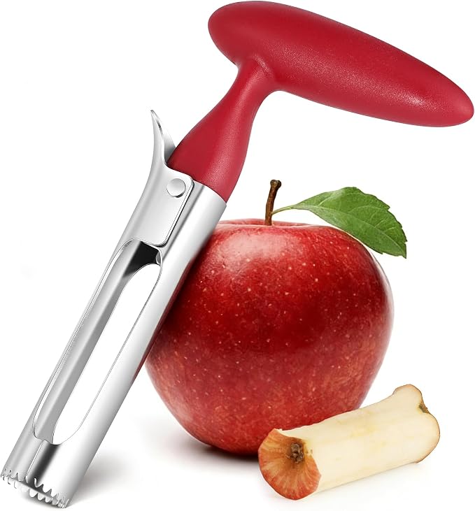 Apple Corer Tool, Apple Core Remover with Ergonomics Handle,Red | Stainless Steel Corer,Sharp Serrated Blades,Hand wash/Dishwasher