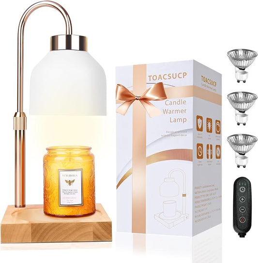 TOACSUCP Candle Warmer Lamp with 3 Bulbs, Adjustable Height Dimmable Candle Warmer with Timer, Compatible with Large Jar Candles, Candle Lamp with Charming Gift Box Ribbon for Her/Him(White)