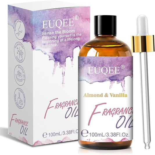 EUQEE Almond & Vanilla Fragrance Oil, 3.38 Fl oz/ 100ml Essential Oils for Diffuser for Home, Candle Making, DIY Soap with Glass Dropper
