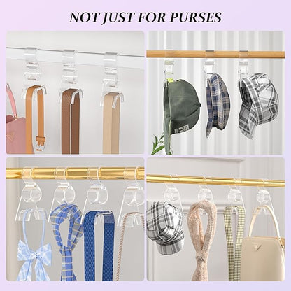 Acrylic Purse Hangers for Closet Organization | Multi-Purpose Durable Hooks for Handbags, Scarves, Hats & Belts (Clear, 12 Pack)