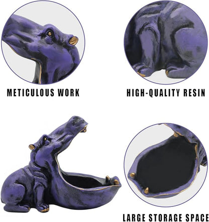 aboxoo Hippo Statue Home Resin Hippopotamus Figurine Fun Candy Dish,Key Bowl,Big Mouth Sculpture Table Art Decoration Sundries Container Storage Box (Purple)