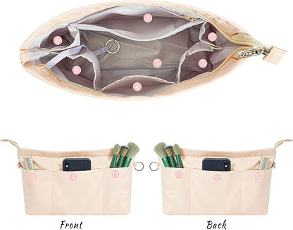 Vercord Premium Nylon Purse Organizer Tote Handbag Insert Organizers Bag in Bag Zipper 13 Pockets 5 Sizes