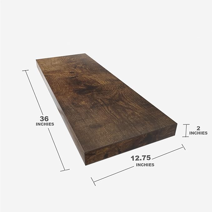 JPND Floating Shelf, Set of 3 Wall Shelf, 36 in W x 12.75 in D x 2 in H Wooden Floating Wall Shelf with Invisible Brackets for Living Room/Bedroom/Bathroom/Kitchen Storage and Decor, Rustic Brown
