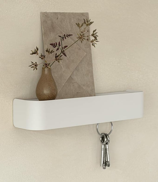 Kazai. Key Holder for Wall 'Tone' | Minimalist Key Hooks Design from Berlin | Modern Key Hanger with Metal Shelf | Key Hook Wall Mounted as Hallway Furniture | White